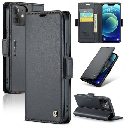 iPhone 12/12 Pro Leather Wallet Case - RFID Blocking, Stand Function, Card Slots