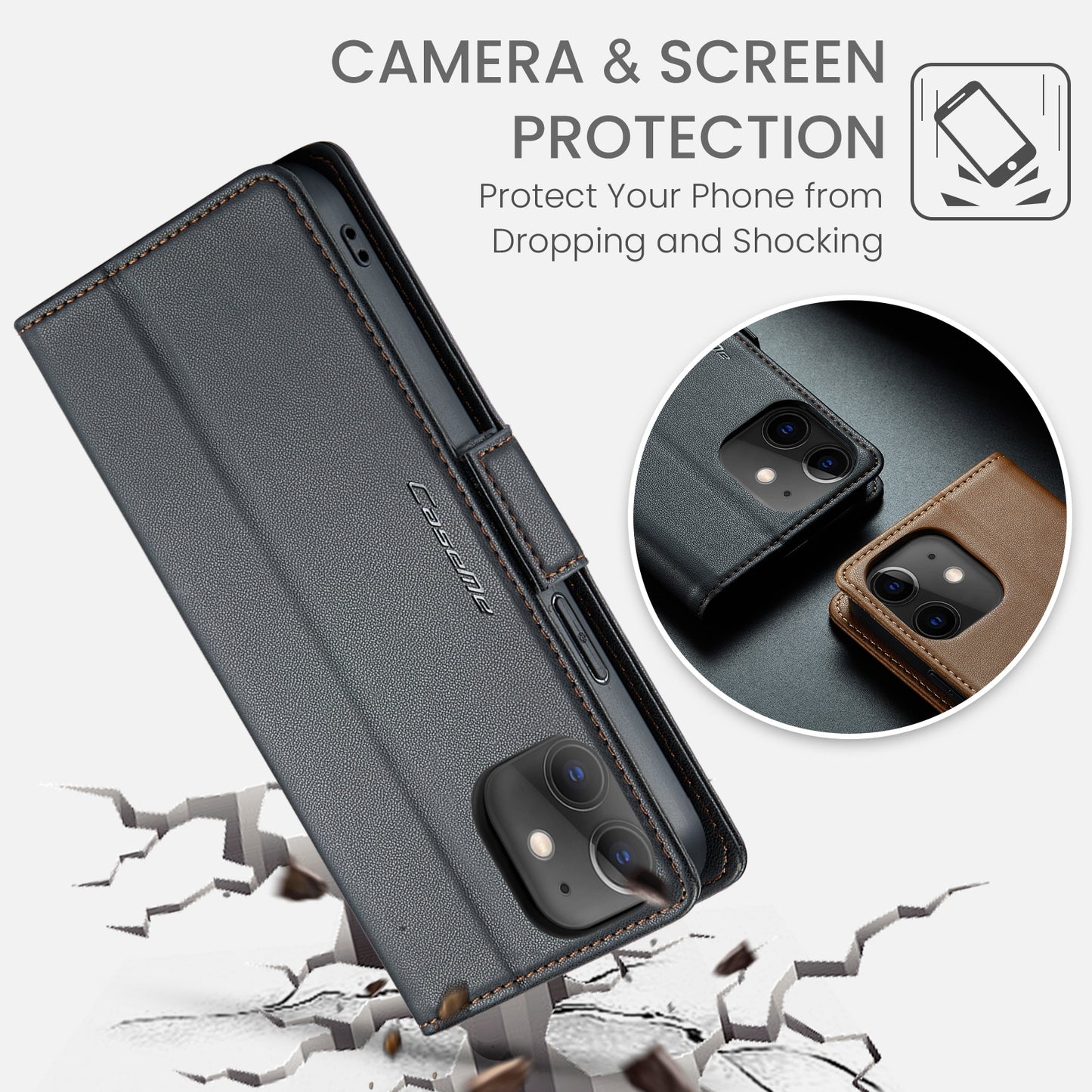 iPhone 12/12 Pro Leather Wallet Case - RFID Blocking, Stand Function, Card Slots