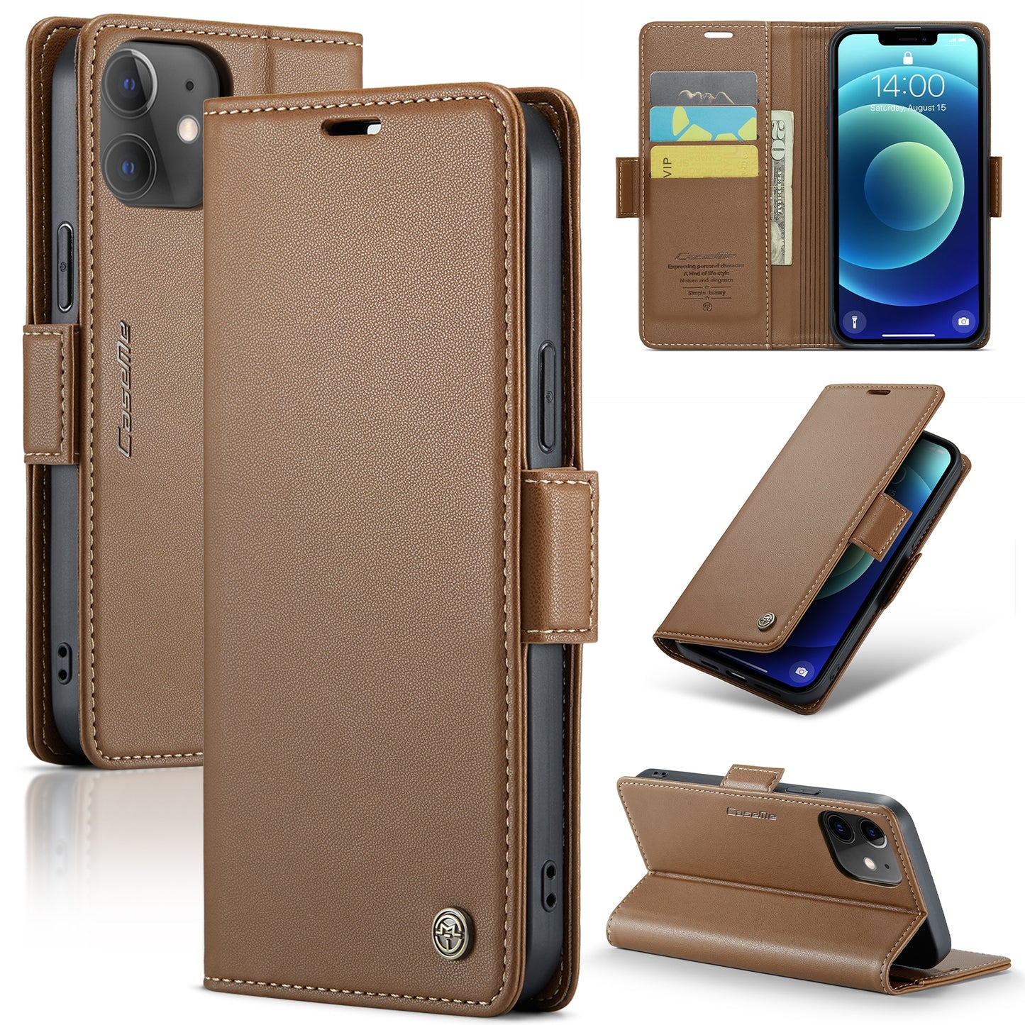 iPhone 12/12 Pro Leather Wallet Case - RFID Blocking, Stand Function, Card Slots