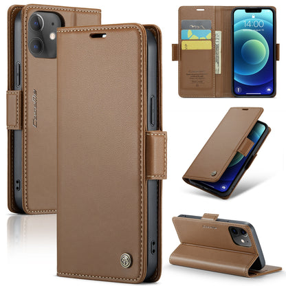 iPhone 12/12 Pro Leather Wallet Case - RFID Blocking, Stand Function, Card Slots