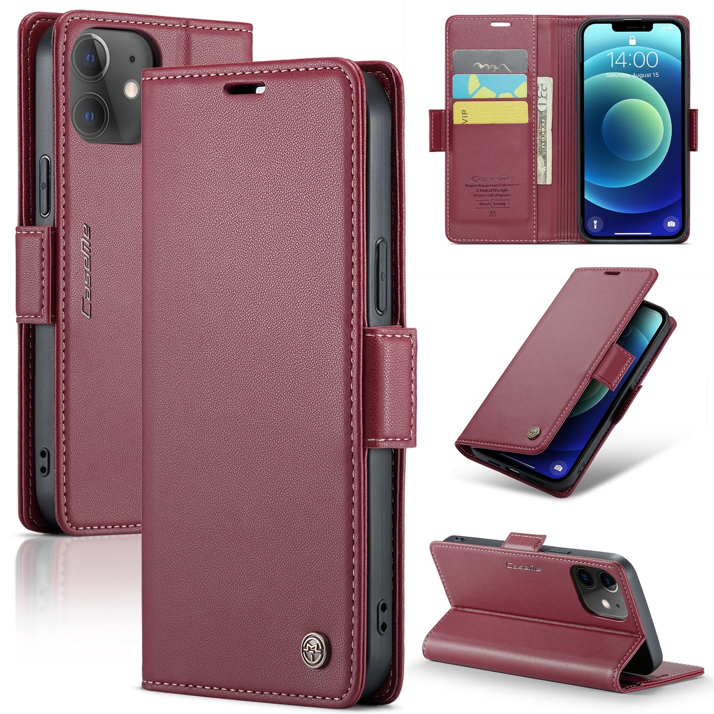 iPhone 12/12 Pro Leather Wallet Case - RFID Blocking, Stand Function, Card Slots