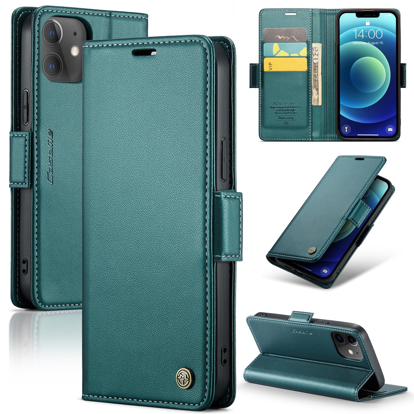 iPhone 12/12 Pro Leather Wallet Case - RFID Blocking, Stand Function, Card Slots