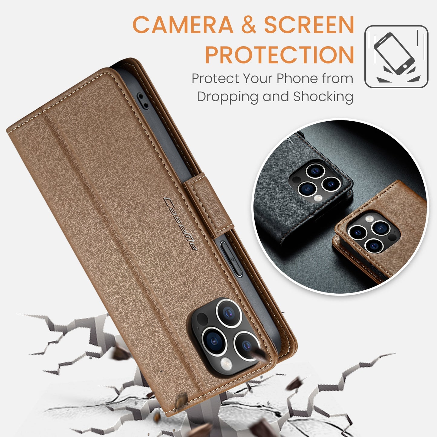iPhone 12 Pro Max Leather Wallet Case - RFID Blocking, Stand Function, Card Slots