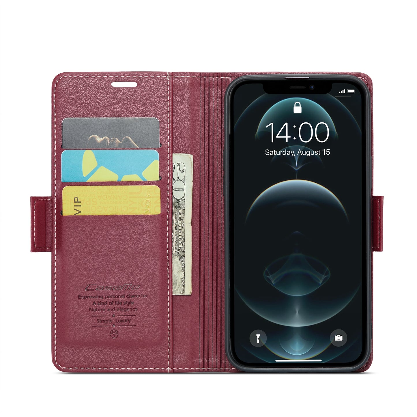 iPhone 12 Pro Max Leather Wallet Case - RFID Blocking, Stand Function, Card Slots