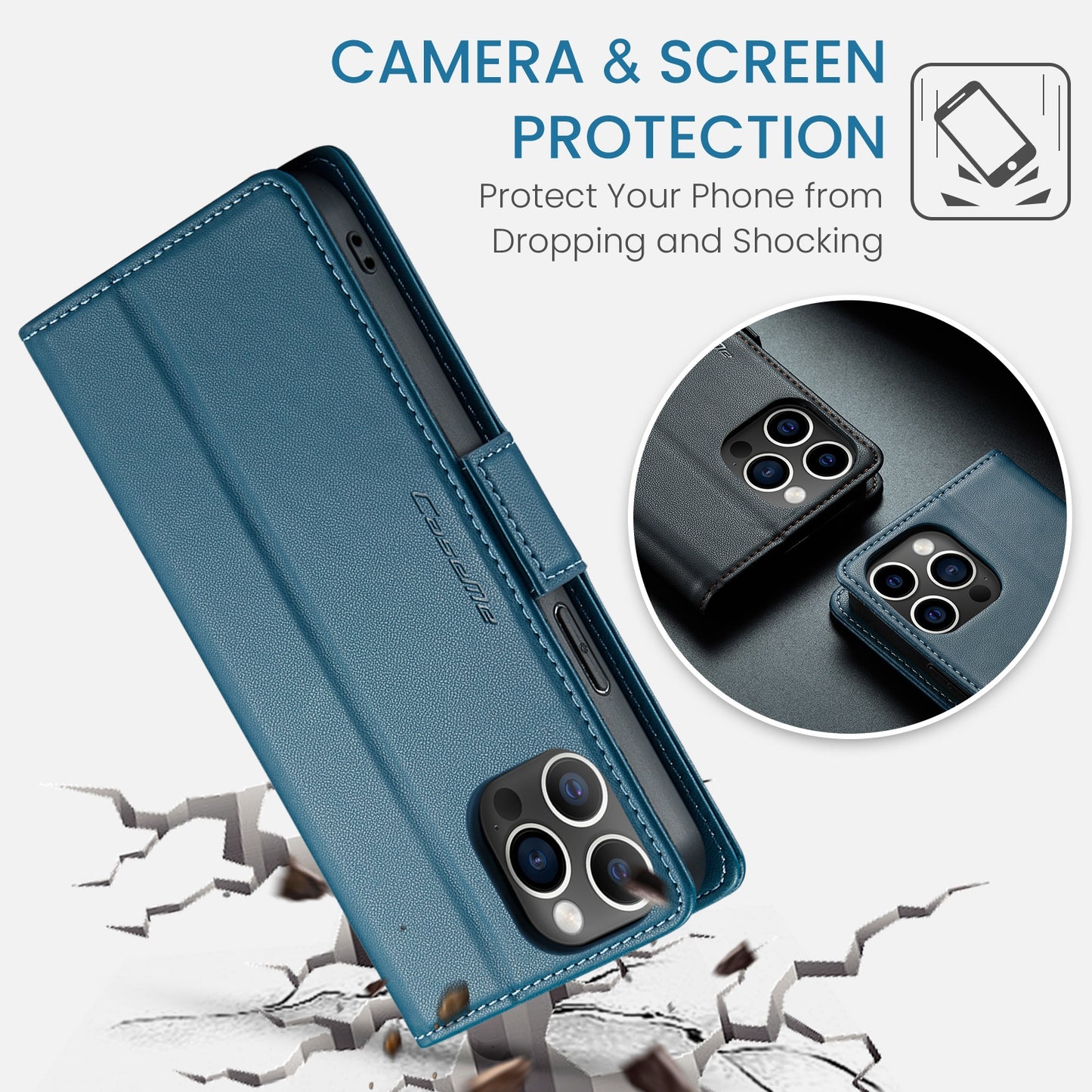 iPhone 12 Pro Max Leather Wallet Case - RFID Blocking, Stand Function, Card Slots