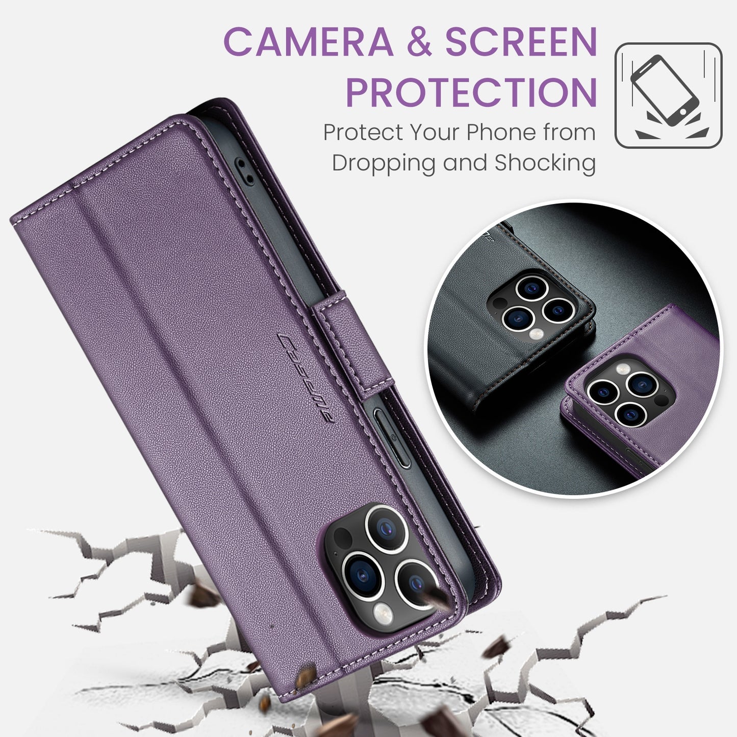 iPhone 12 Pro Max Leather Wallet Case - RFID Blocking, Stand Function, Card Slots
