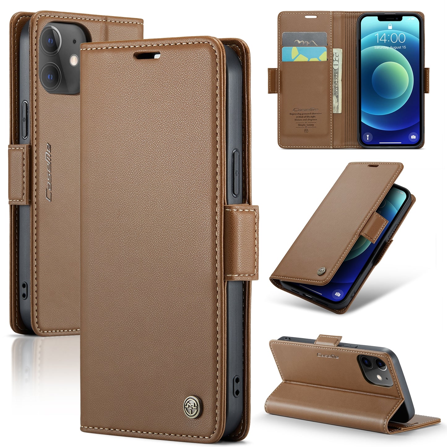 iPhone 12 Mini Leather Wallet Case - RFID Blocking, Stand Function, Card Slots