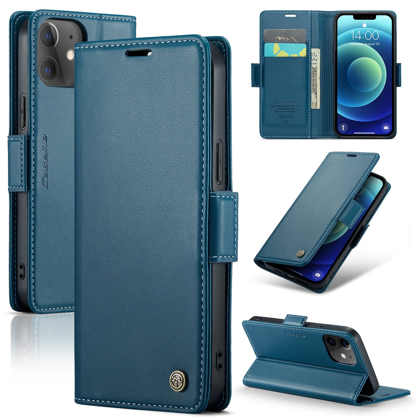 iPhone 12 Mini Leather Wallet Case - RFID Blocking, Stand Function, Card Slots