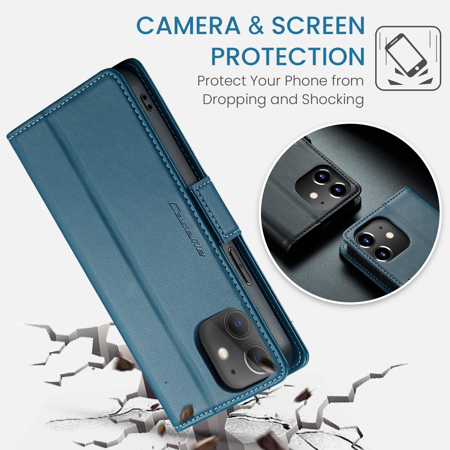 iPhone 12 Mini Leather Wallet Case - RFID Blocking, Stand Function, Card Slots