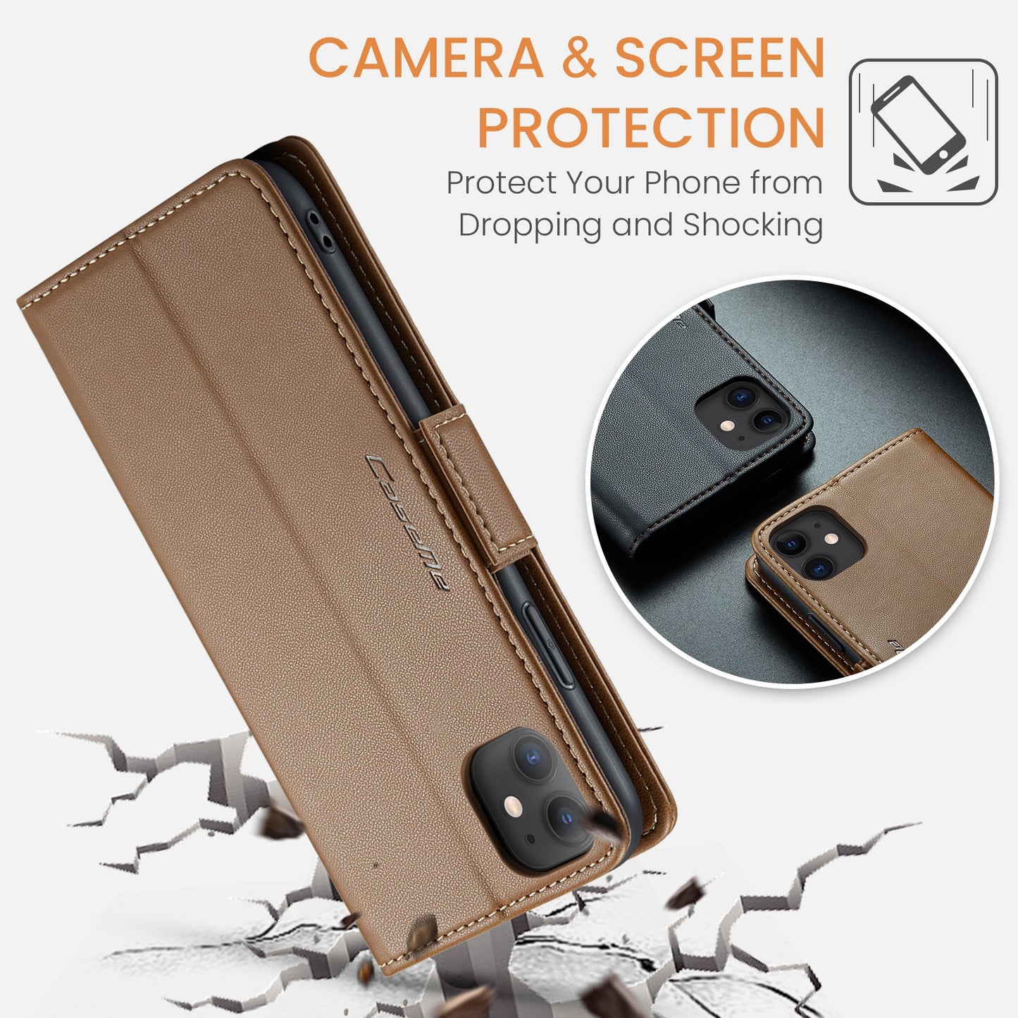 iPhone 11 Leather Wallet Case - RFID Blocking, Stand Function, Card Slots