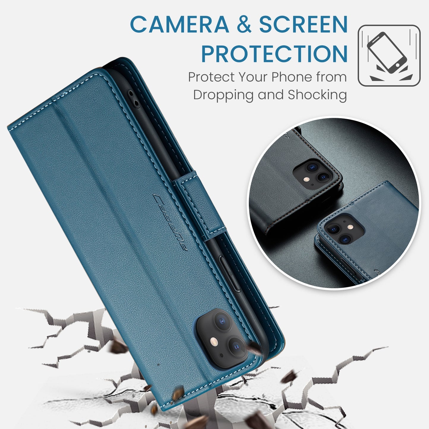 iPhone 11 Leather Wallet Case - RFID Blocking, Stand Function, Card Slots
