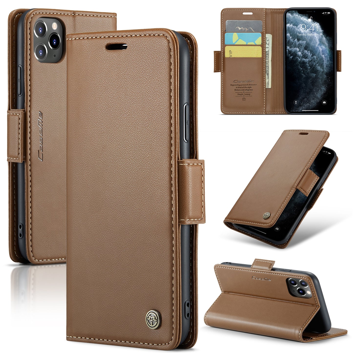 iPhone 11 Pro Leather Wallet Case - RFID Blocking, Stand Function, Card Slots