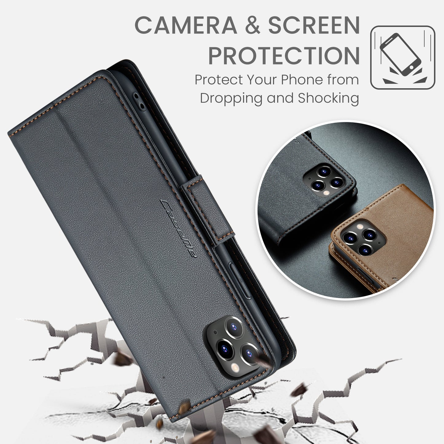 iPhone 11 Pro Max Leather Wallet Case - RFID Blocking, Stand Function, Card Slots