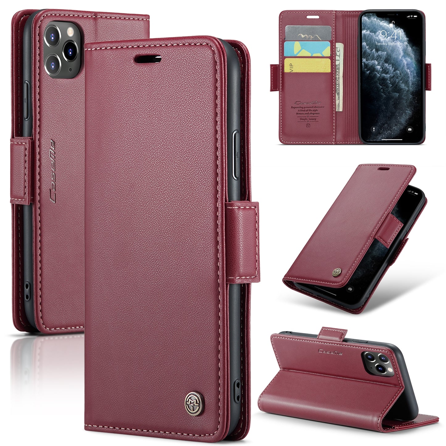 iPhone 11 Pro Max Leather Wallet Case - RFID Blocking, Stand Function, Card Slots