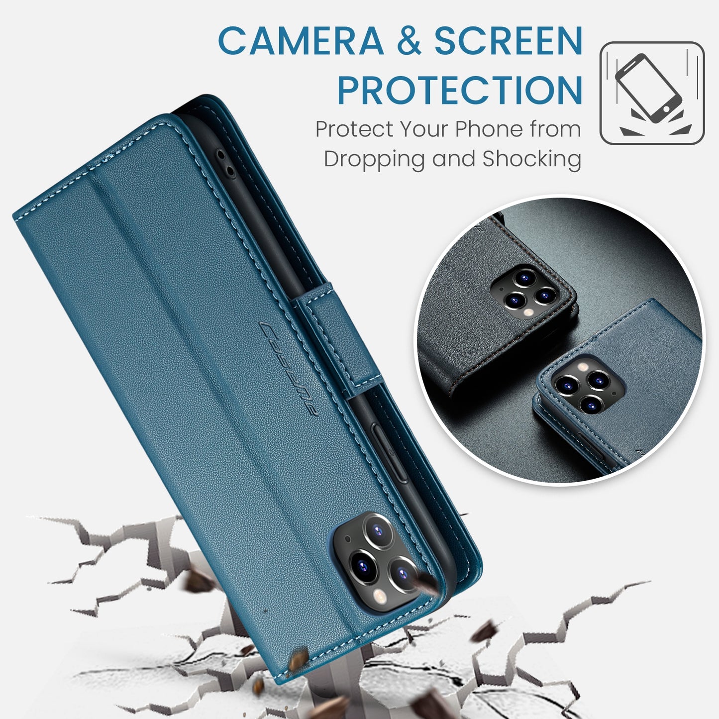 iPhone 11 Pro Max Leather Wallet Case - RFID Blocking, Stand Function, Card Slots