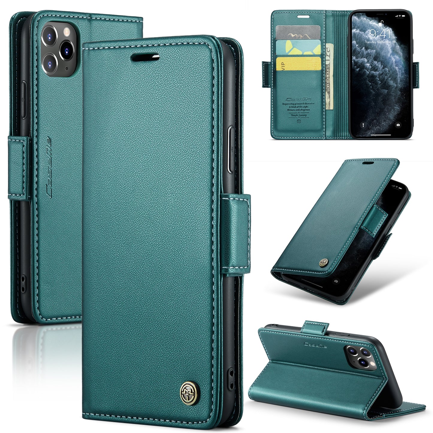 iPhone 11 Pro Max Leather Wallet Case - RFID Blocking, Stand Function, Card Slots