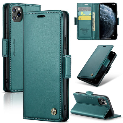 iPhone 11 Pro Max Leather Wallet Case - RFID Blocking, Stand Function, Card Slots