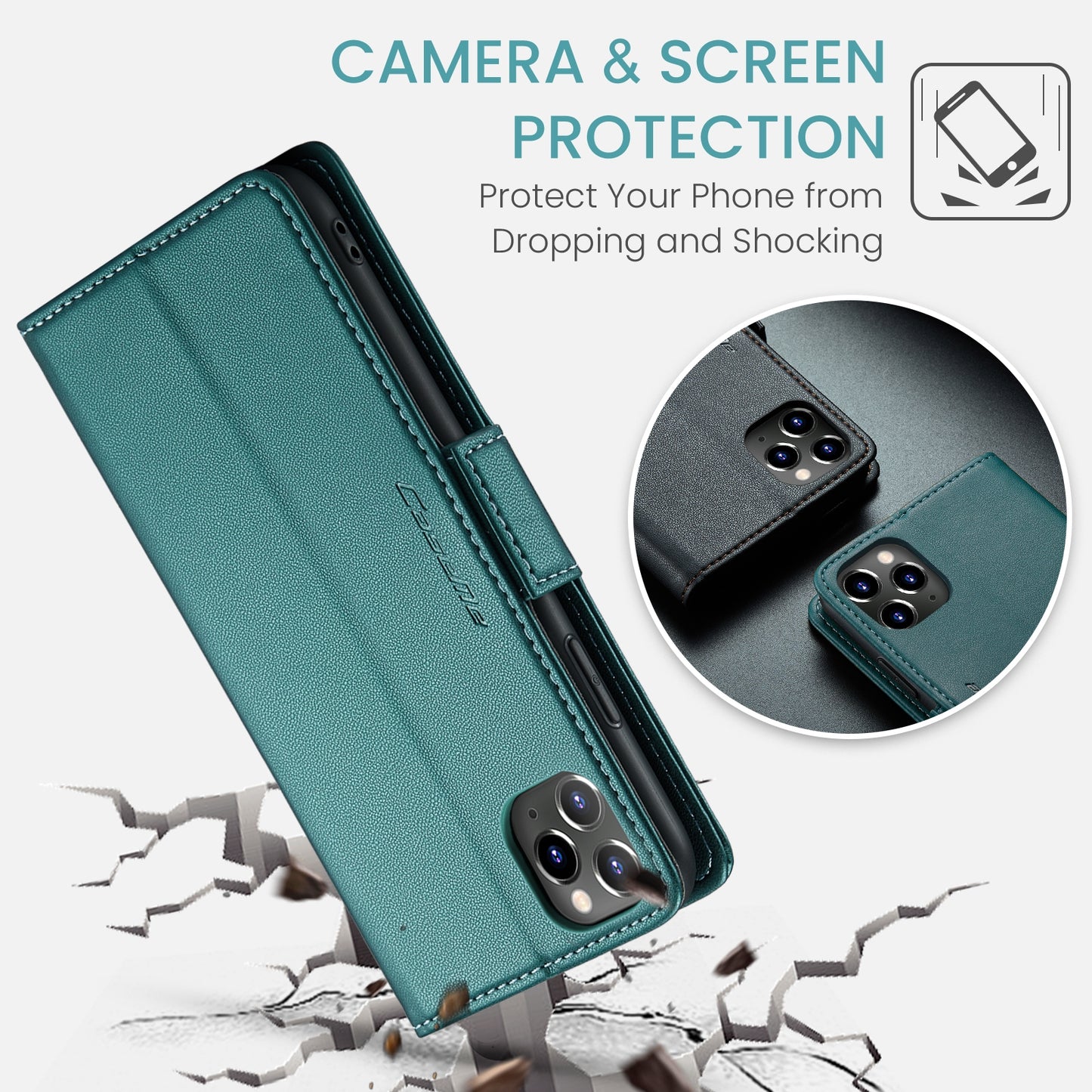 iPhone 11 Pro Max Leather Wallet Case - RFID Blocking, Stand Function, Card Slots
