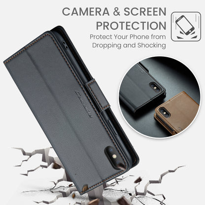 iPhone XS Max Leather Wallet Case - RFID Blocking, Stand Function, Card Slots