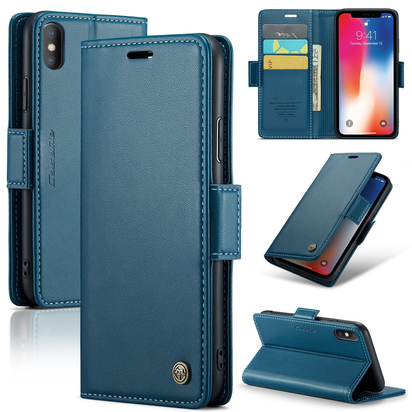 iPhone XS Max Leather Wallet Case - RFID Blocking, Stand Function, Card Slots