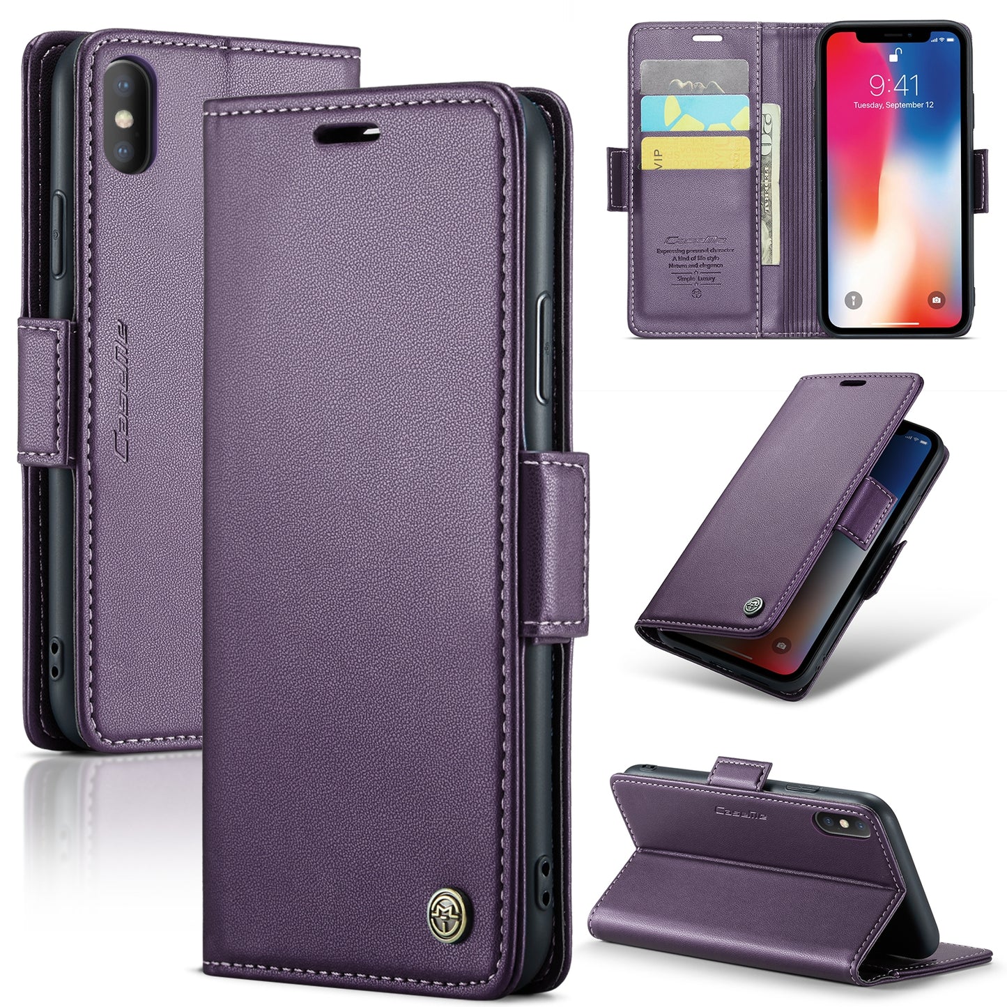 iPhone XS Max Leather Wallet Case - RFID Blocking, Stand Function, Card Slots