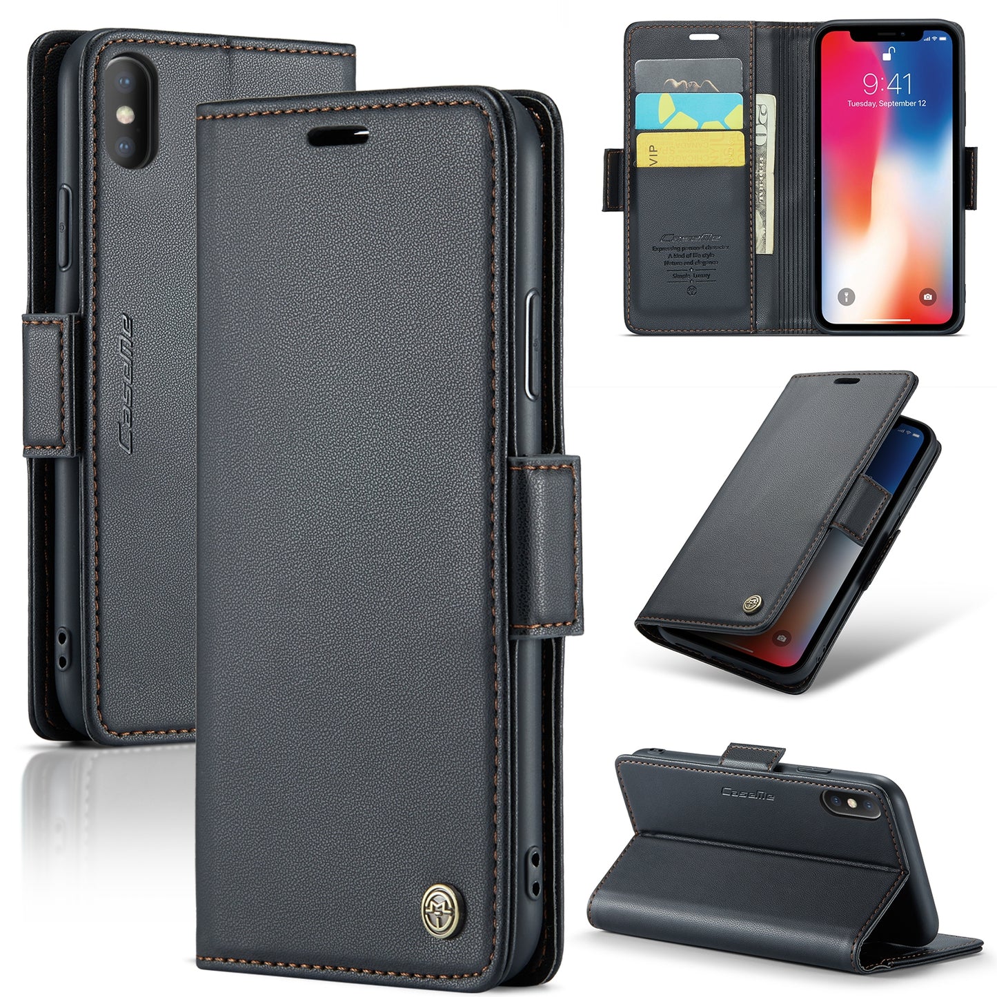 iPhone XS Leather Wallet Case - RFID Blocking, Stand Function, Card Slots