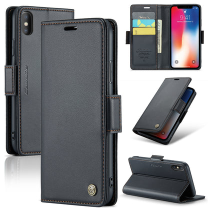 iPhone XS Leather Wallet Case - RFID Blocking, Stand Function, Card Slots