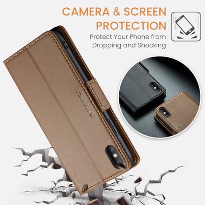iPhone XS Leather Wallet Case - RFID Blocking, Stand Function, Card Slots