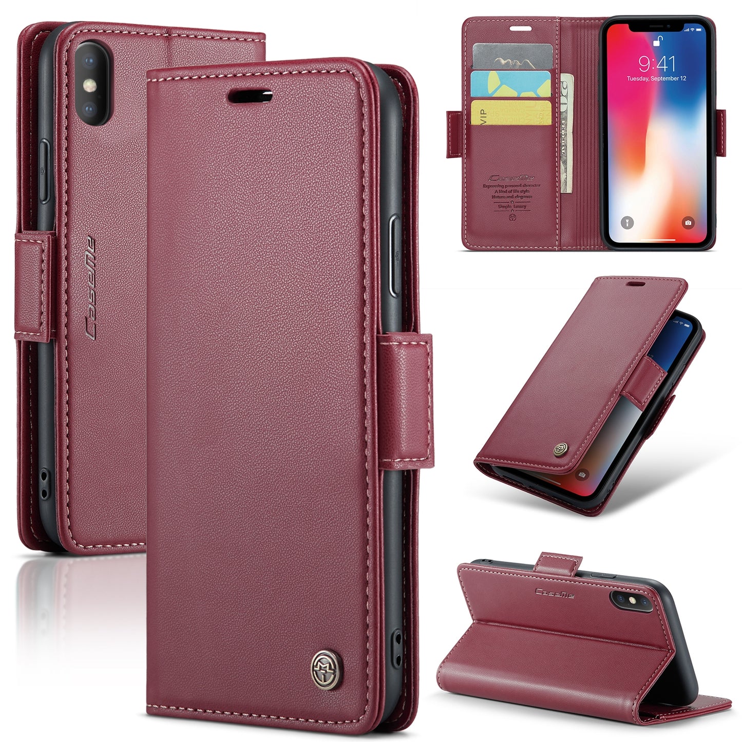iPhone XS Leather Wallet Case - RFID Blocking, Stand Function, Card Slots