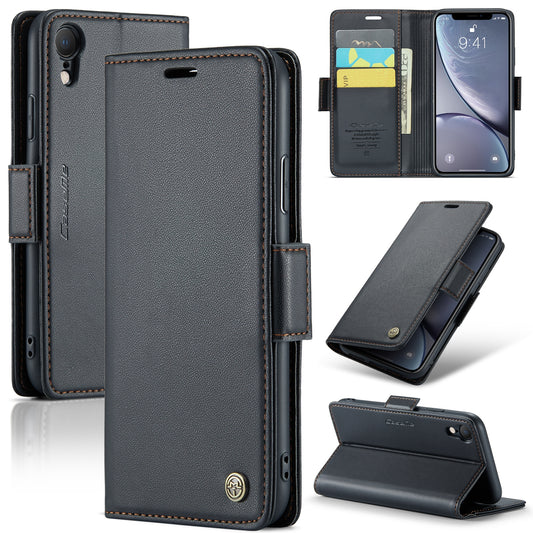 iPhone XR Leather Wallet Case - RFID Blocking, Stand Function, Card Slots