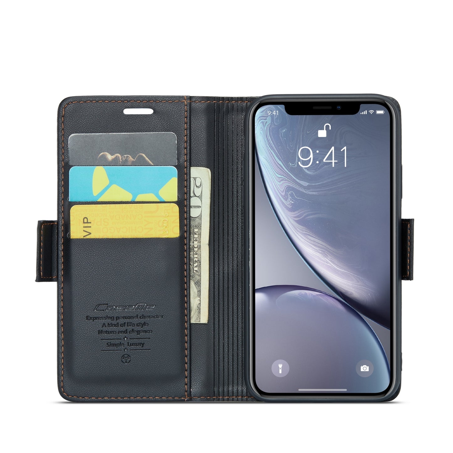 iPhone XR Leather Wallet Case - RFID Blocking, Stand Function, Card Slots