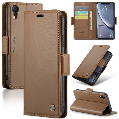 iPhone XR Leather Wallet Case - RFID Blocking, Stand Function, Card Slots