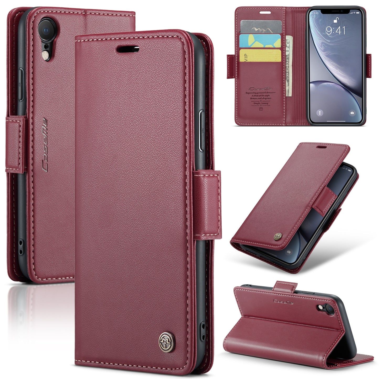 iPhone XR Leather Wallet Case - RFID Blocking, Stand Function, Card Slots