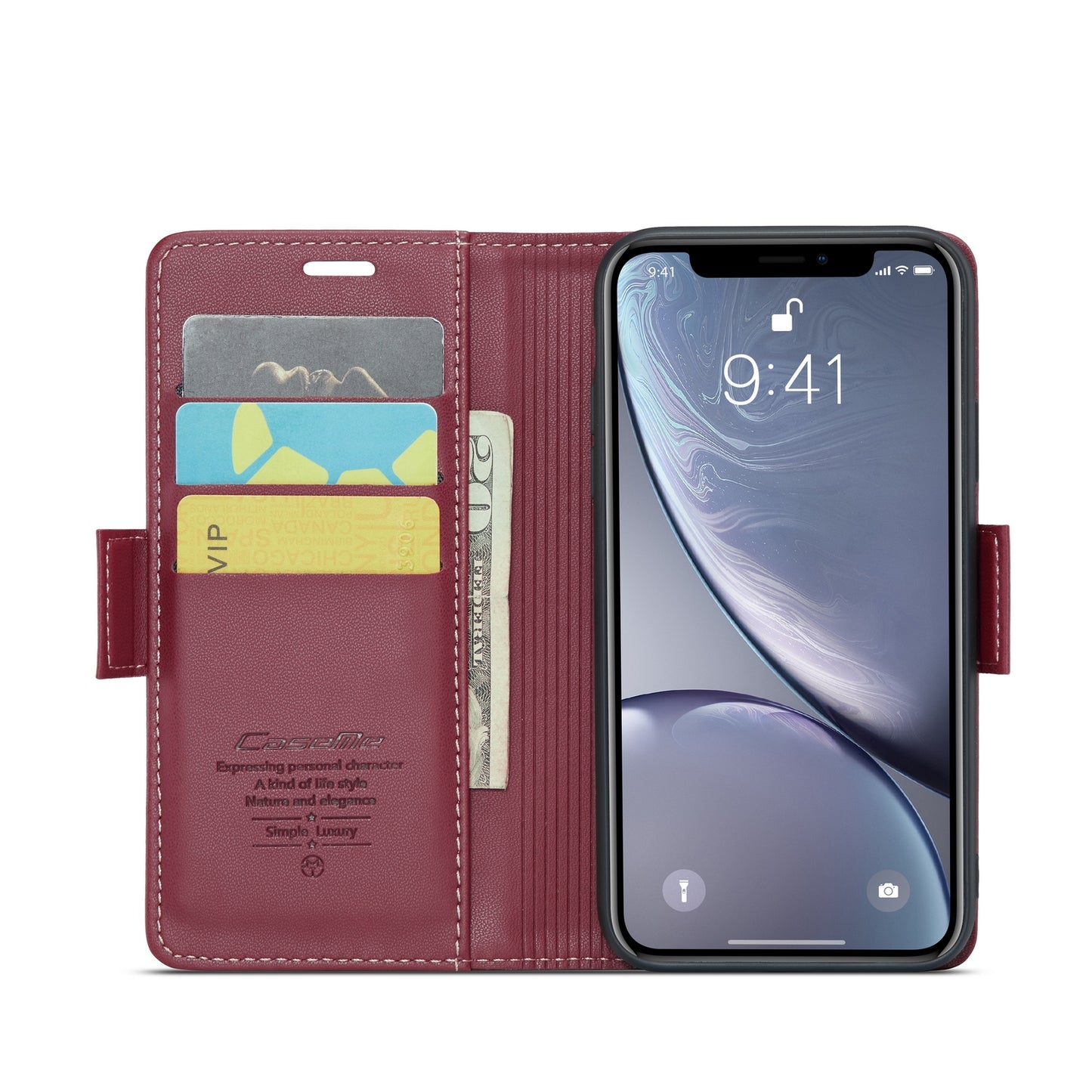 iPhone XR Leather Wallet Case - RFID Blocking, Stand Function, Card Slots