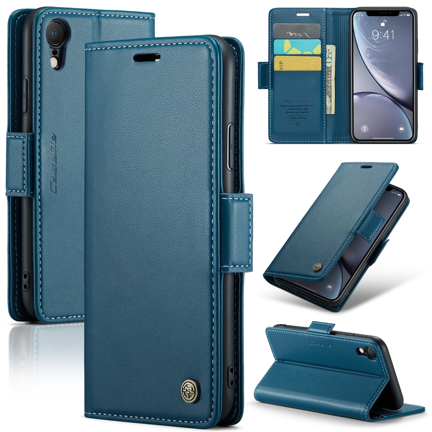 iPhone XR Leather Wallet Case - RFID Blocking, Stand Function, Card Slots