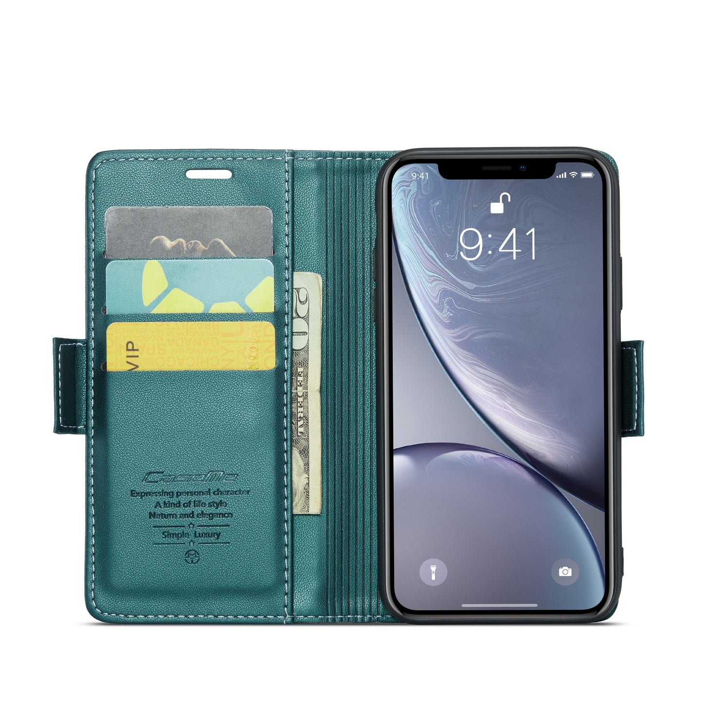 iPhone XR Leather Wallet Case - RFID Blocking, Stand Function, Card Slots