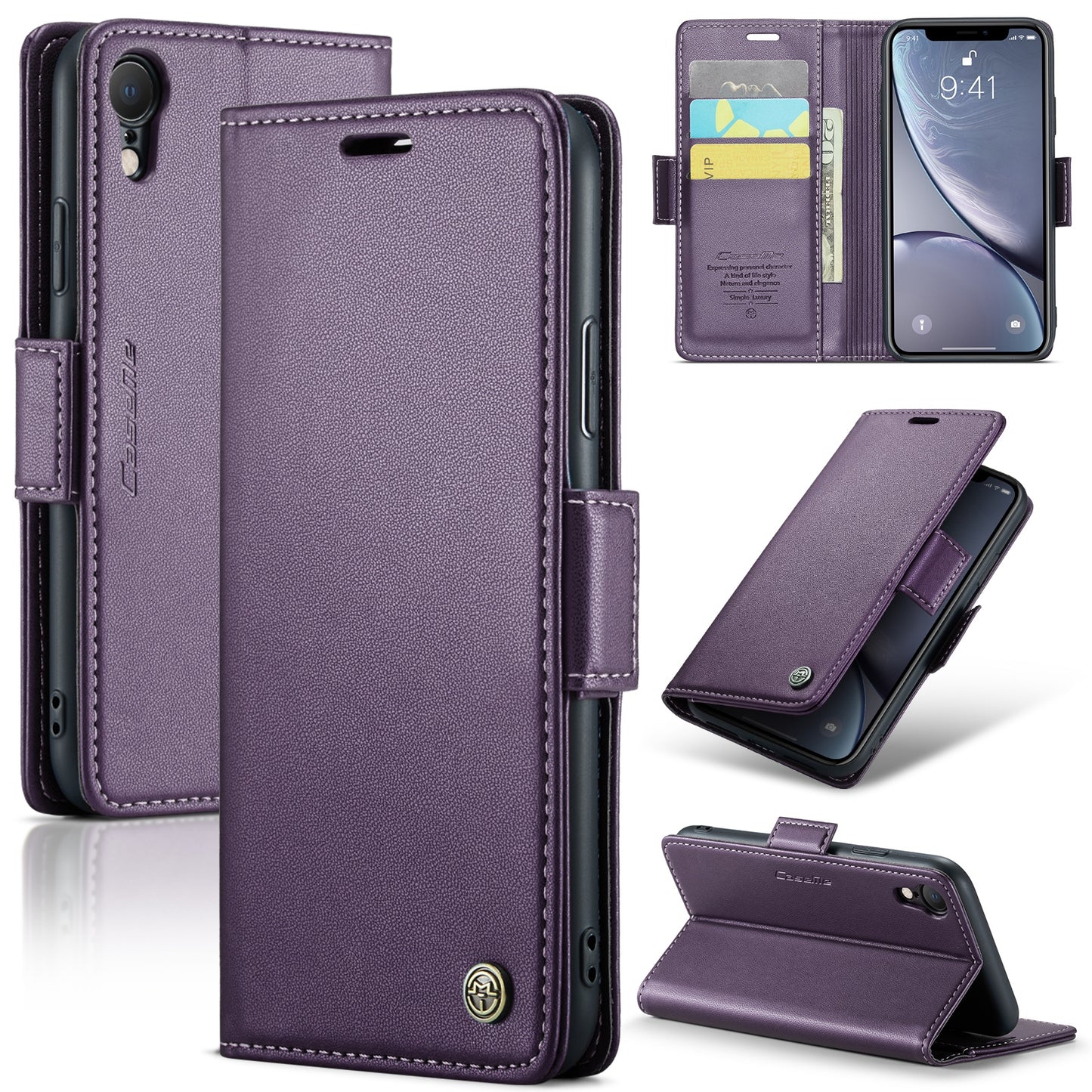 iPhone XR Leather Wallet Case - RFID Blocking, Stand Function, Card Slots