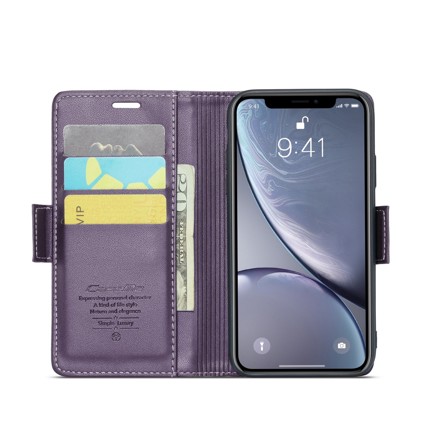 iPhone XR Leather Wallet Case - RFID Blocking, Stand Function, Card Slots