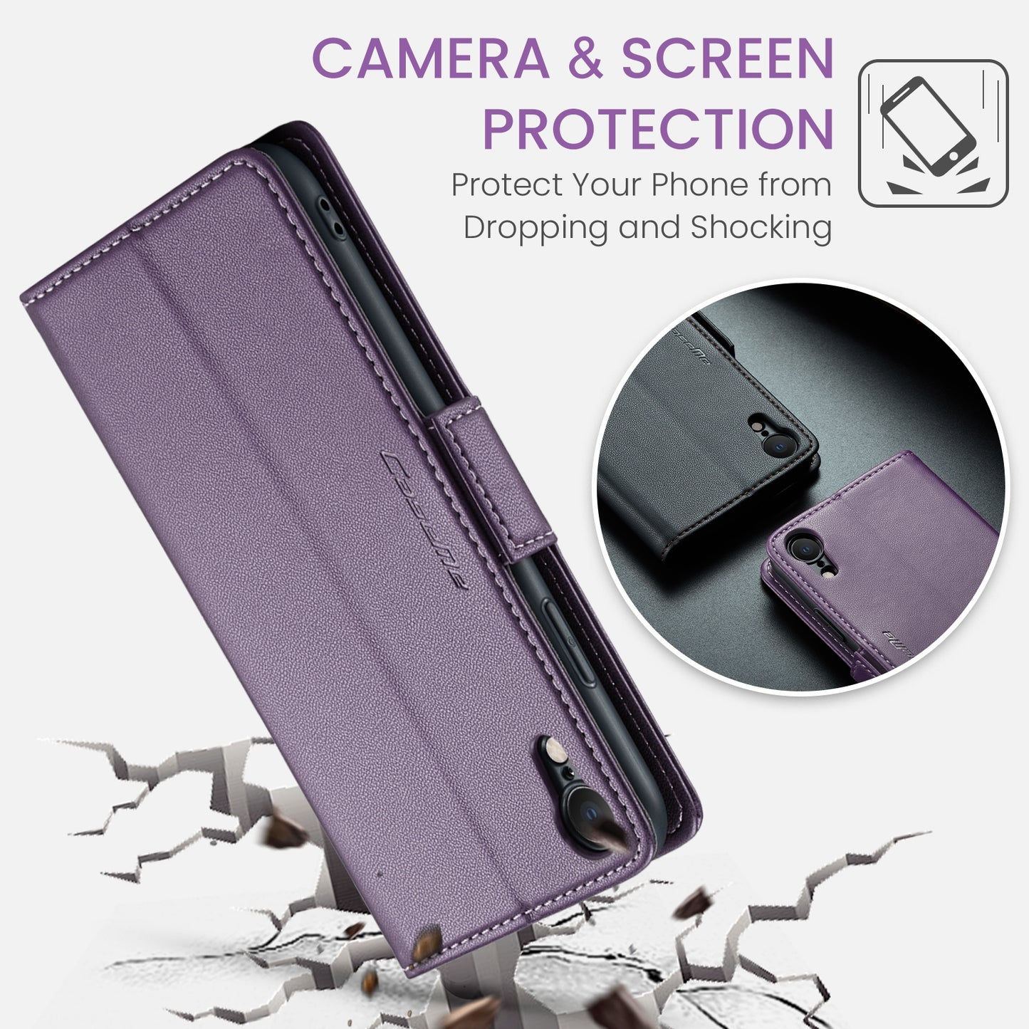 iPhone XR Leather Wallet Case - RFID Blocking, Stand Function, Card Slots