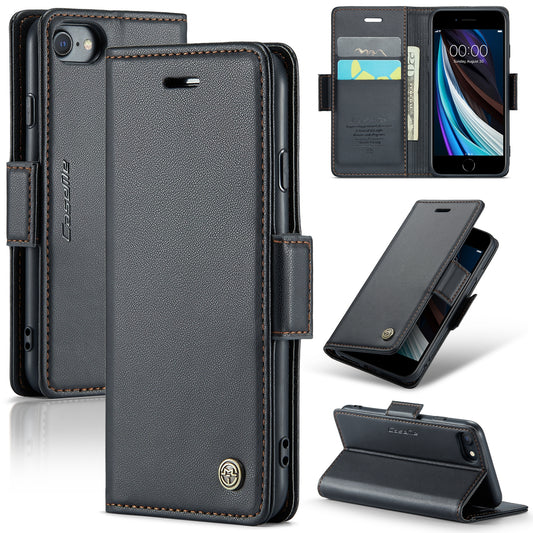 iPhone SE 2022/SE 2020/6/7/8 Leather Wallet Case - RFID Blocking, Stand Function, Card Slots