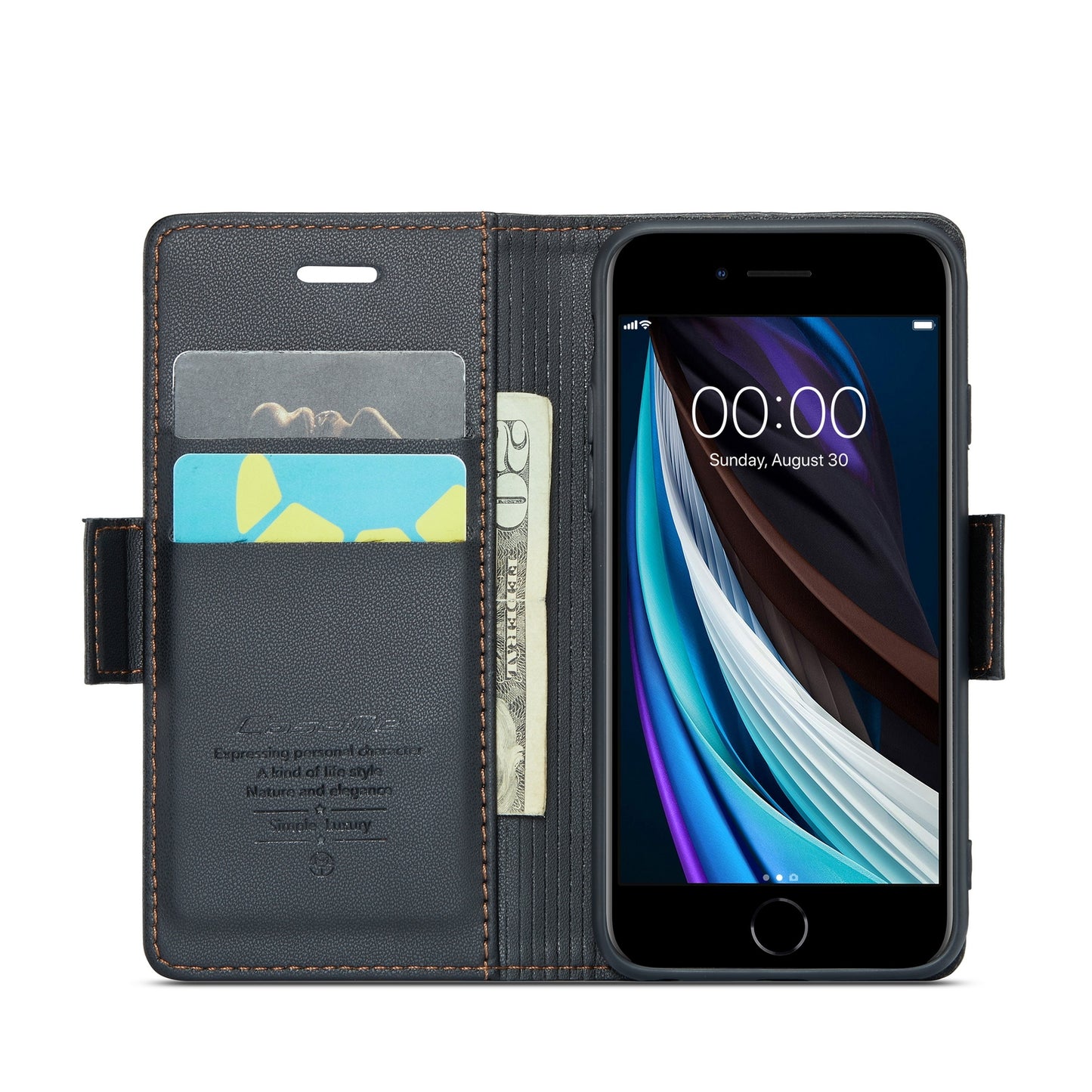 iPhone SE 2022/SE 2020/6/7/8 Leather Wallet Case - RFID Blocking, Stand Function, Card Slots