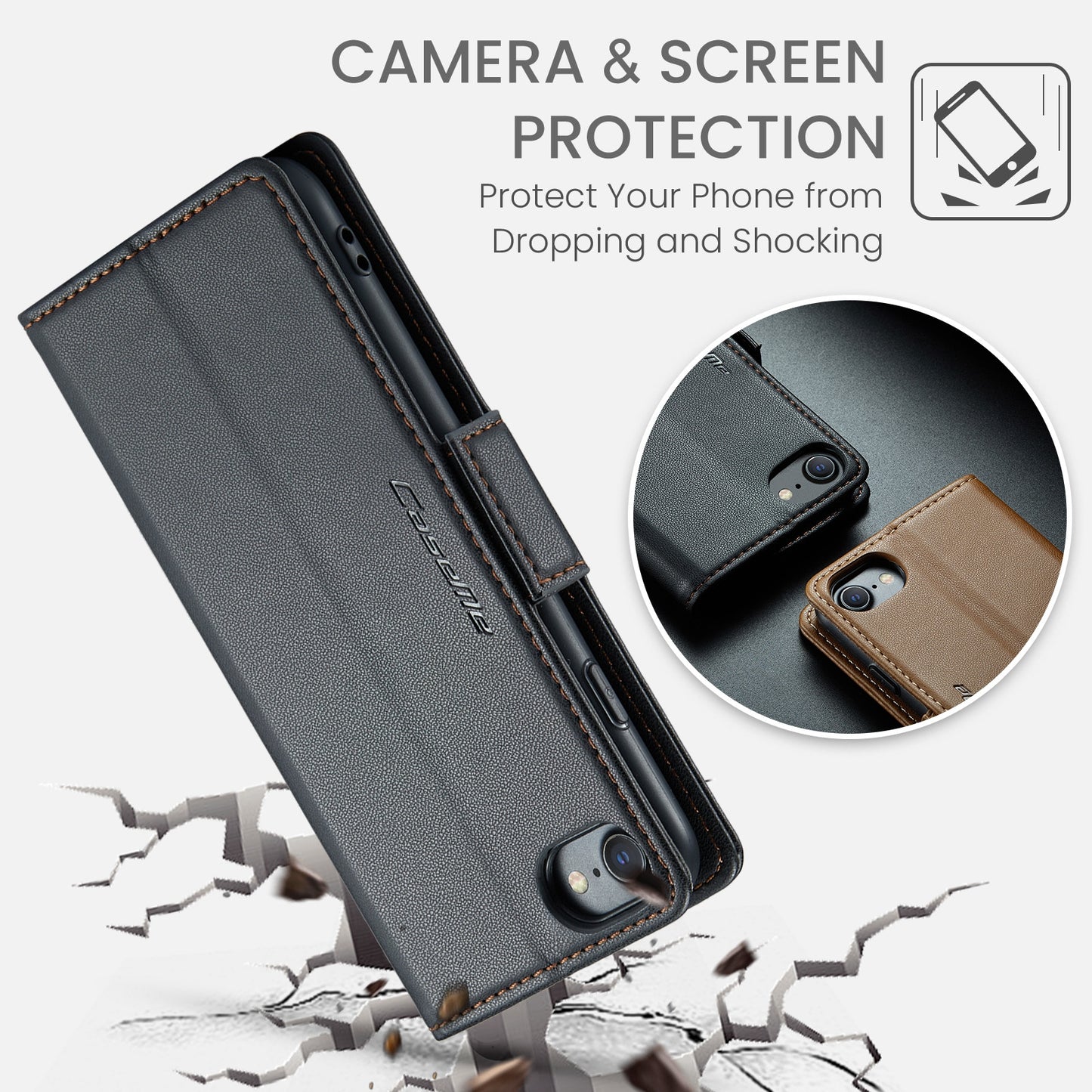 iPhone SE 2022/SE 2020/6/7/8 Leather Wallet Case - RFID Blocking, Stand Function, Card Slots