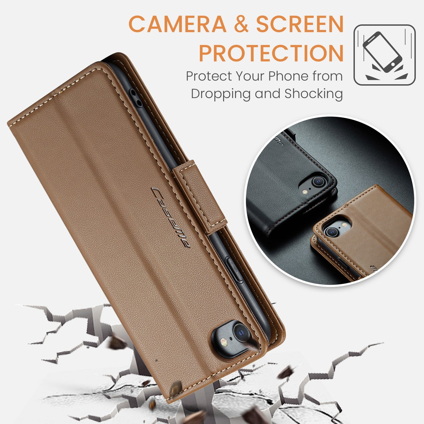 iPhone SE 2022/SE 2020/6/7/8 Leather Wallet Case - RFID Blocking, Stand Function, Card Slots