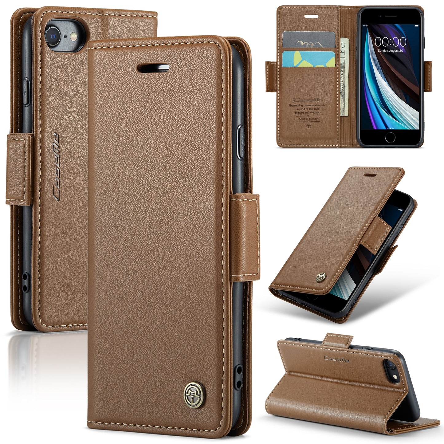 iPhone SE 2022/SE 2020/6/7/8 Leather Wallet Case - RFID Blocking, Stand Function, Card Slots