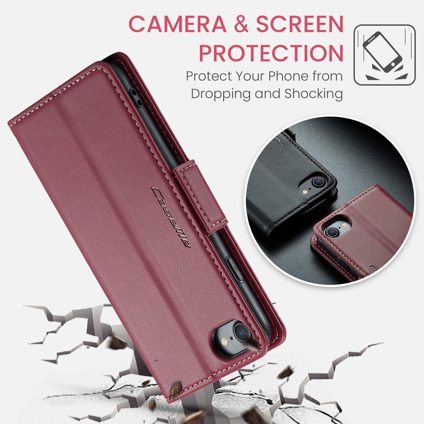 iPhone SE 2022/SE 2020/6/7/8 Leather Wallet Case - RFID Blocking, Stand Function, Card Slots