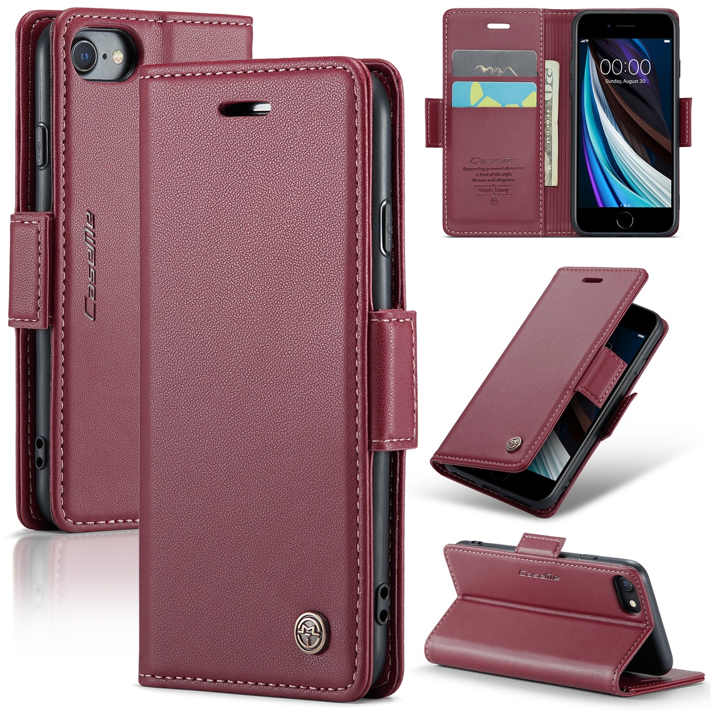 iPhone SE 2022/SE 2020/6/7/8 Leather Wallet Case - RFID Blocking, Stand Function, Card Slots