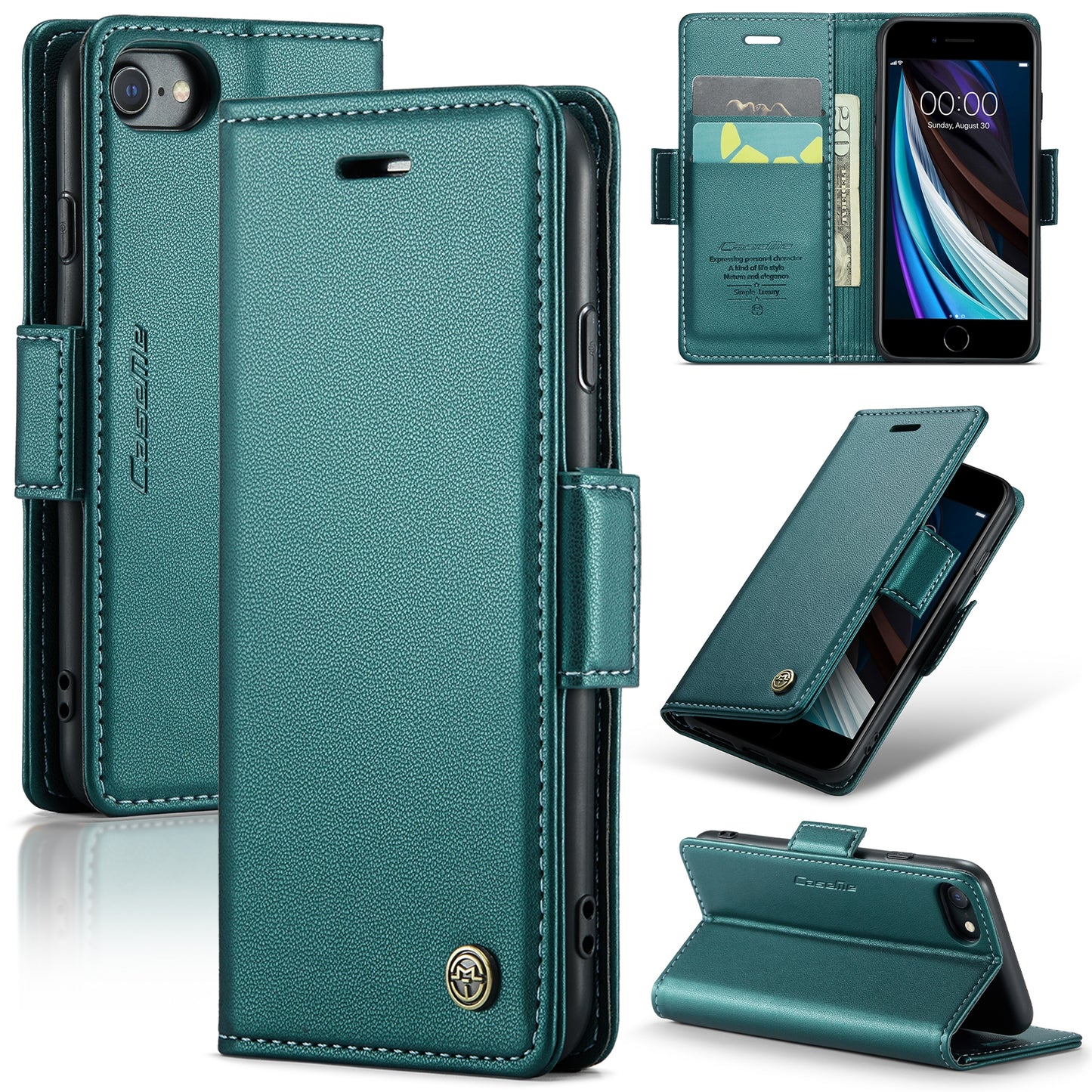 iPhone SE 2022/SE 2020/6/7/8 Leather Wallet Case - RFID Blocking, Stand Function, Card Slots