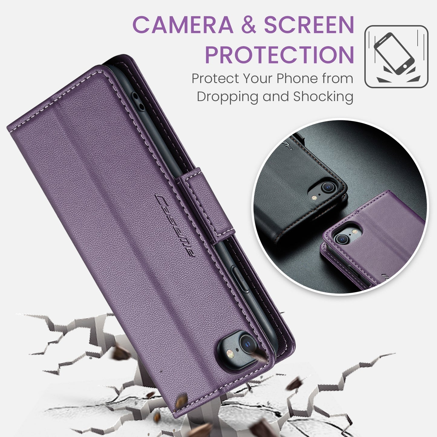 iPhone SE 2022/SE 2020/6/7/8 Leather Wallet Case - RFID Blocking, Stand Function, Card Slots