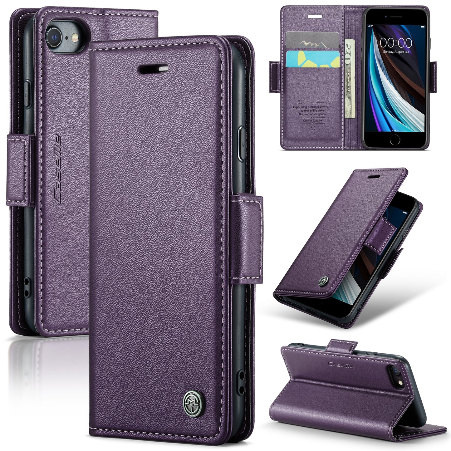 iPhone SE 2022/SE 2020/6/7/8 Leather Wallet Case - RFID Blocking, Stand Function, Card Slots