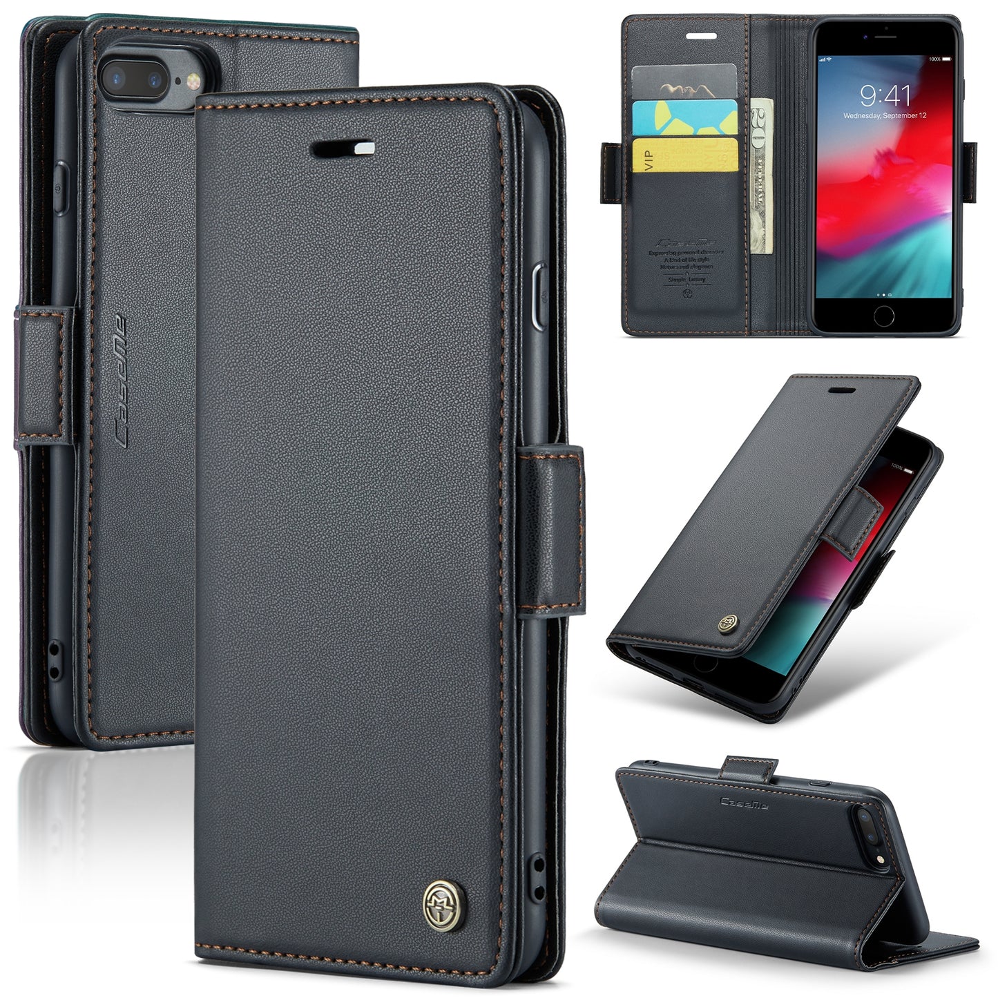 iPhone 7 Plus Leather Wallet Case - RFID Blocking, Stand Function, Card Slots
